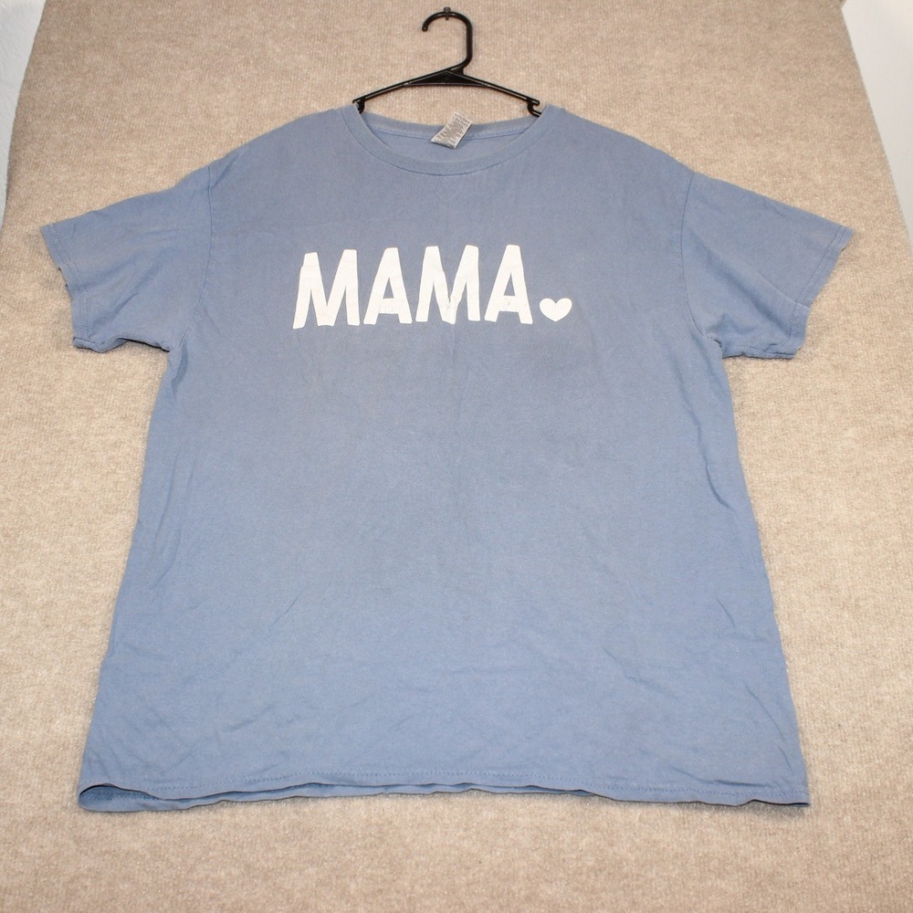 Gildan Heavy Cotton Mama Heart Graphic T-Shirt Blue Large Short Sleeve Tee